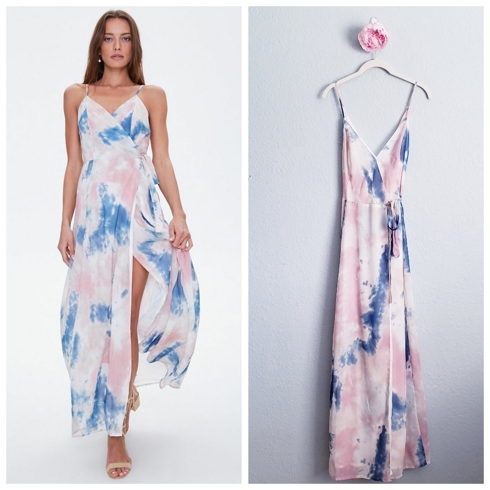 Leche Pink and Blue Tie-Dye Maxi Dress